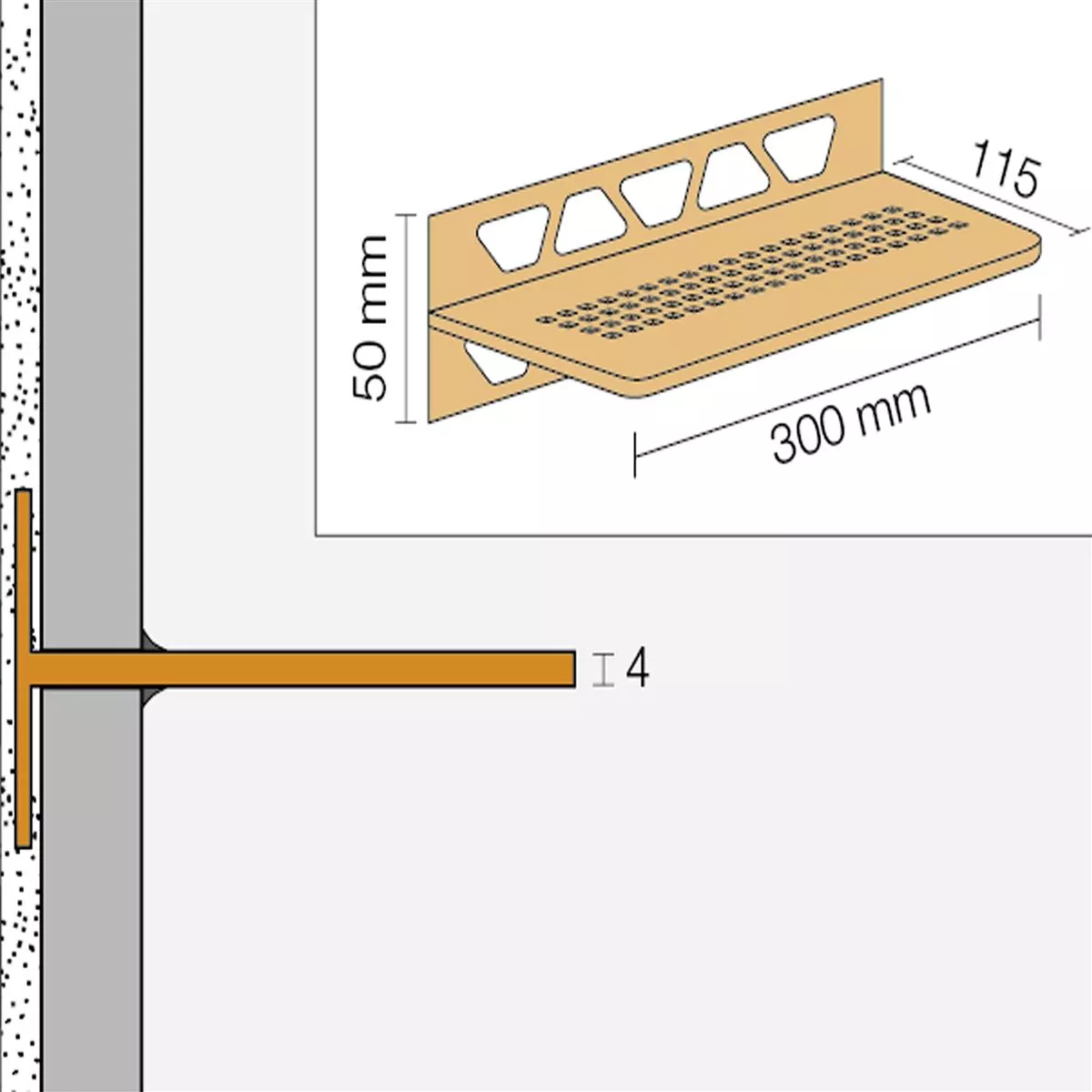 Doucheplank wandplank Schlüter rechthoek 30x11,5cm Pure Cream