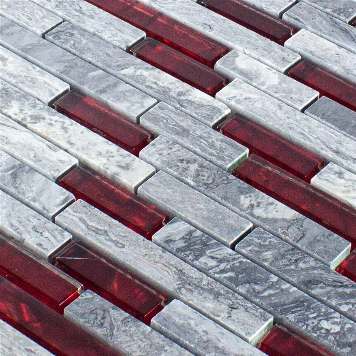 Sample Glas Natuursteen Mozaïek Tegels Sinop Grijs Rood Brick