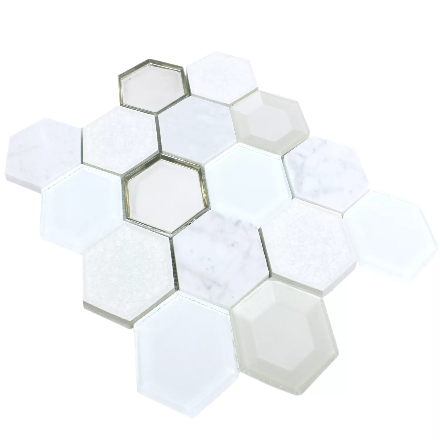 Sample Mozaïektegel Concrete Glas Natuursteen 3D Wit