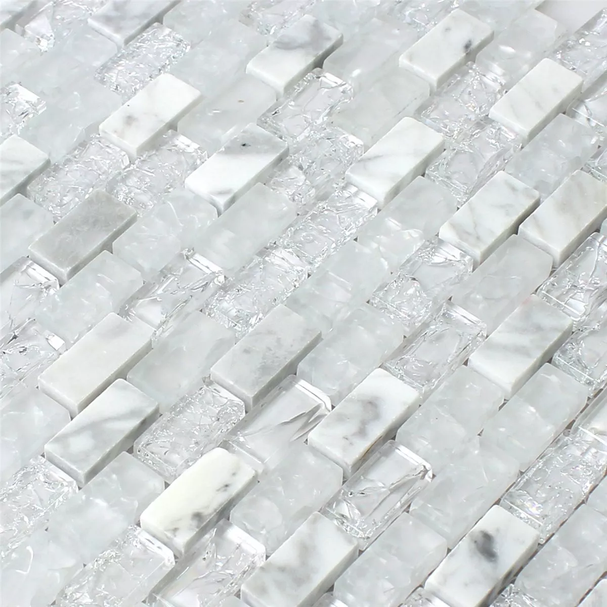 Sample Mozaïektegel Glas Natuursteen Gebroken Wit Effect Brick