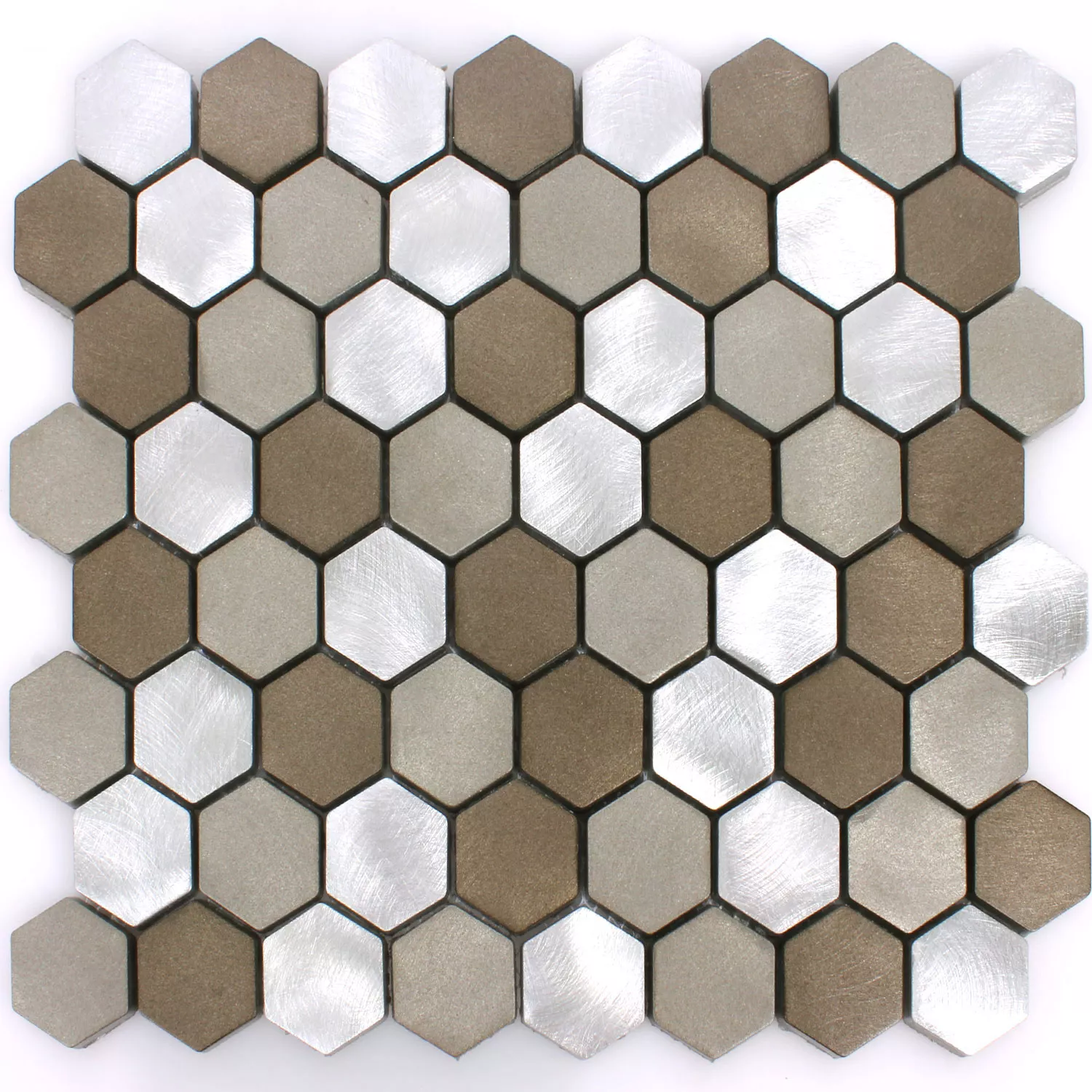 Mozaïektegel Aluminium Apache Hexagon Bruin Zilver