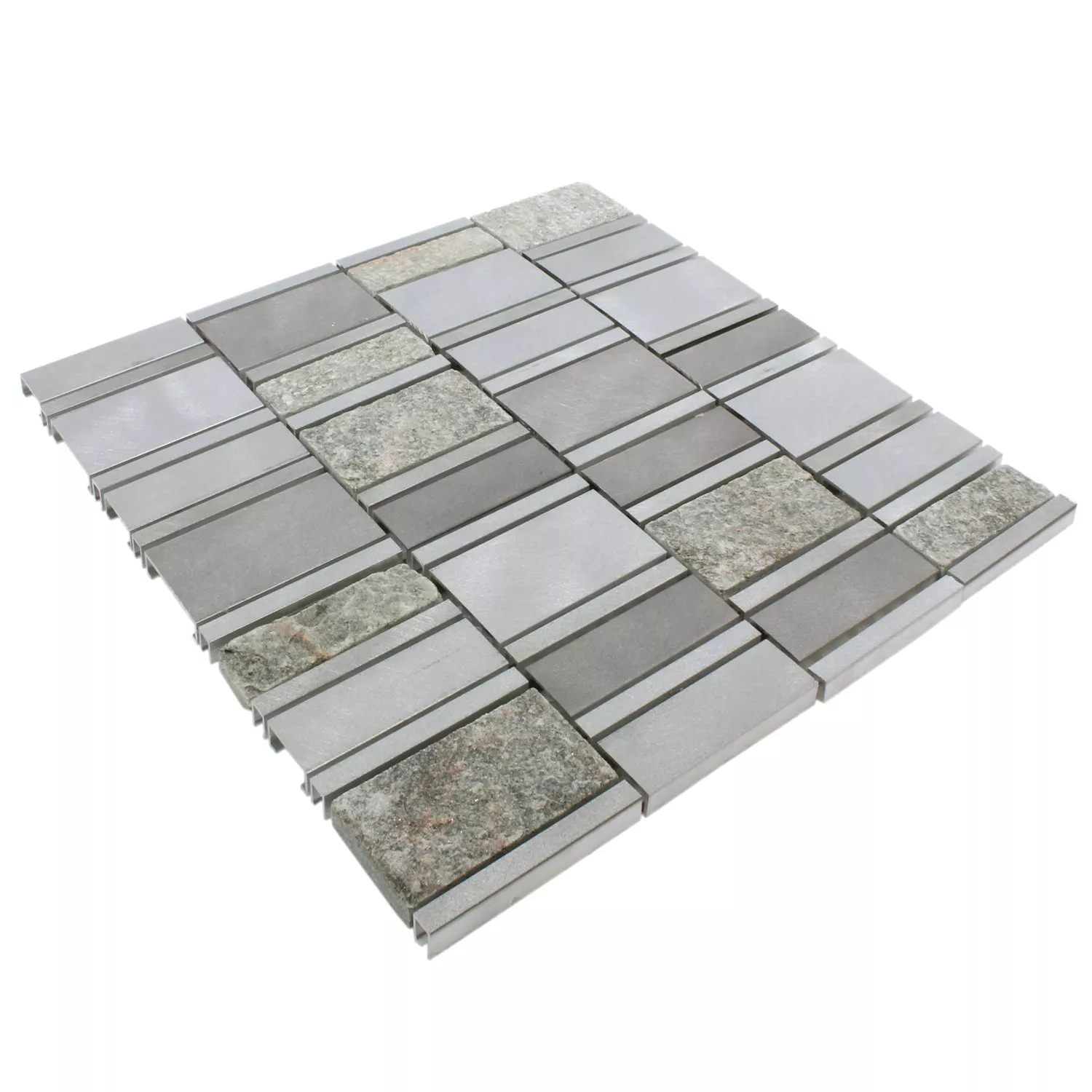 Sample Mozaïektegel Natuursteen Aluminium Avanti Grijs