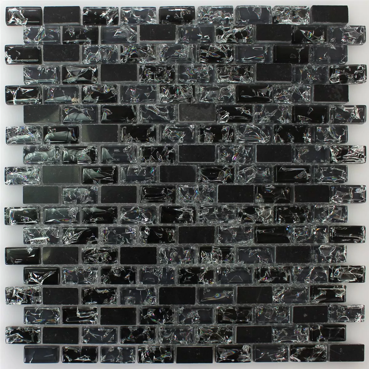 Sample Mozaïektegel Glas Natuursteen Bricks Gebroken Glas Zwart