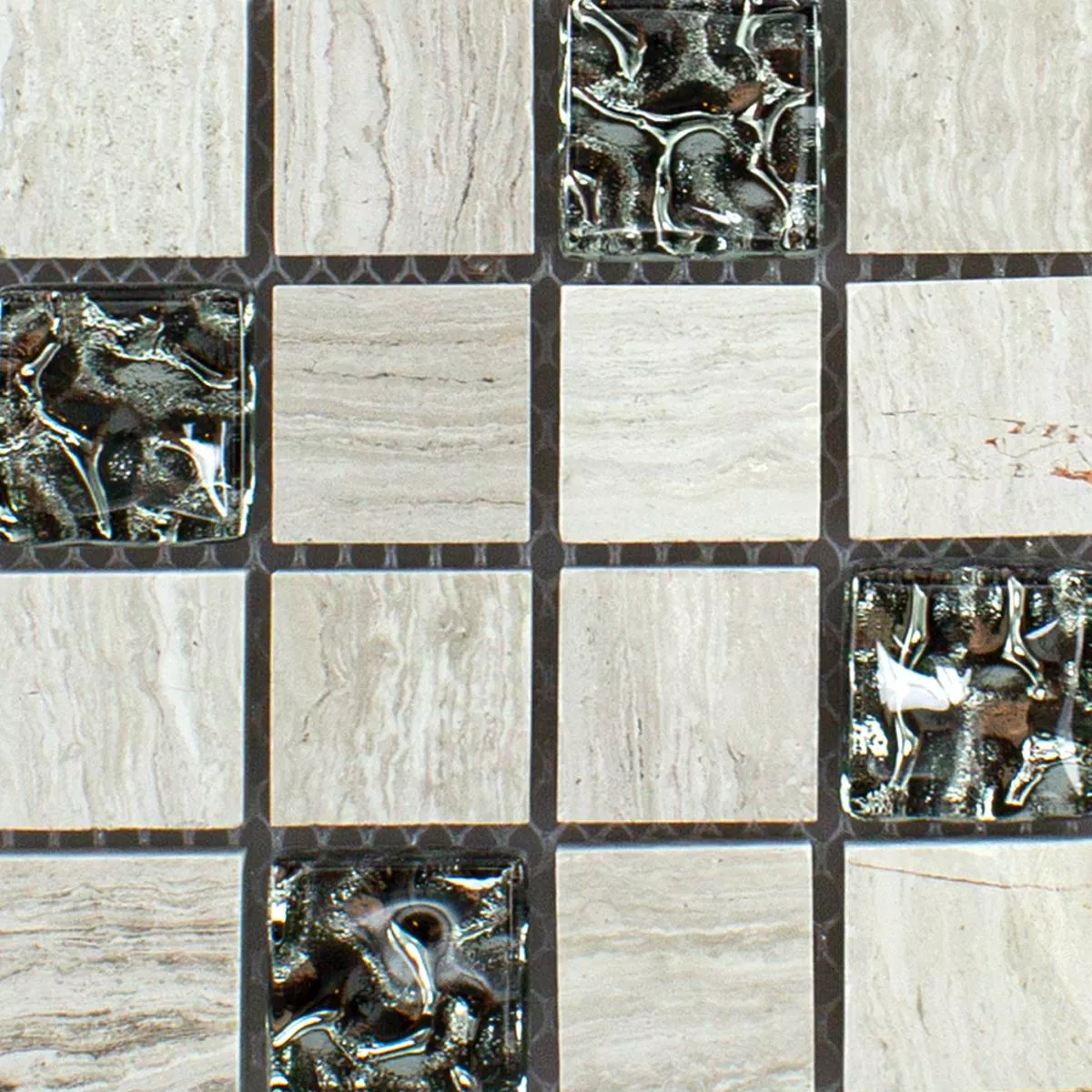 Sample Glas Natuursteen Metaal Mozaïektegel Fulda Grijs Zilver