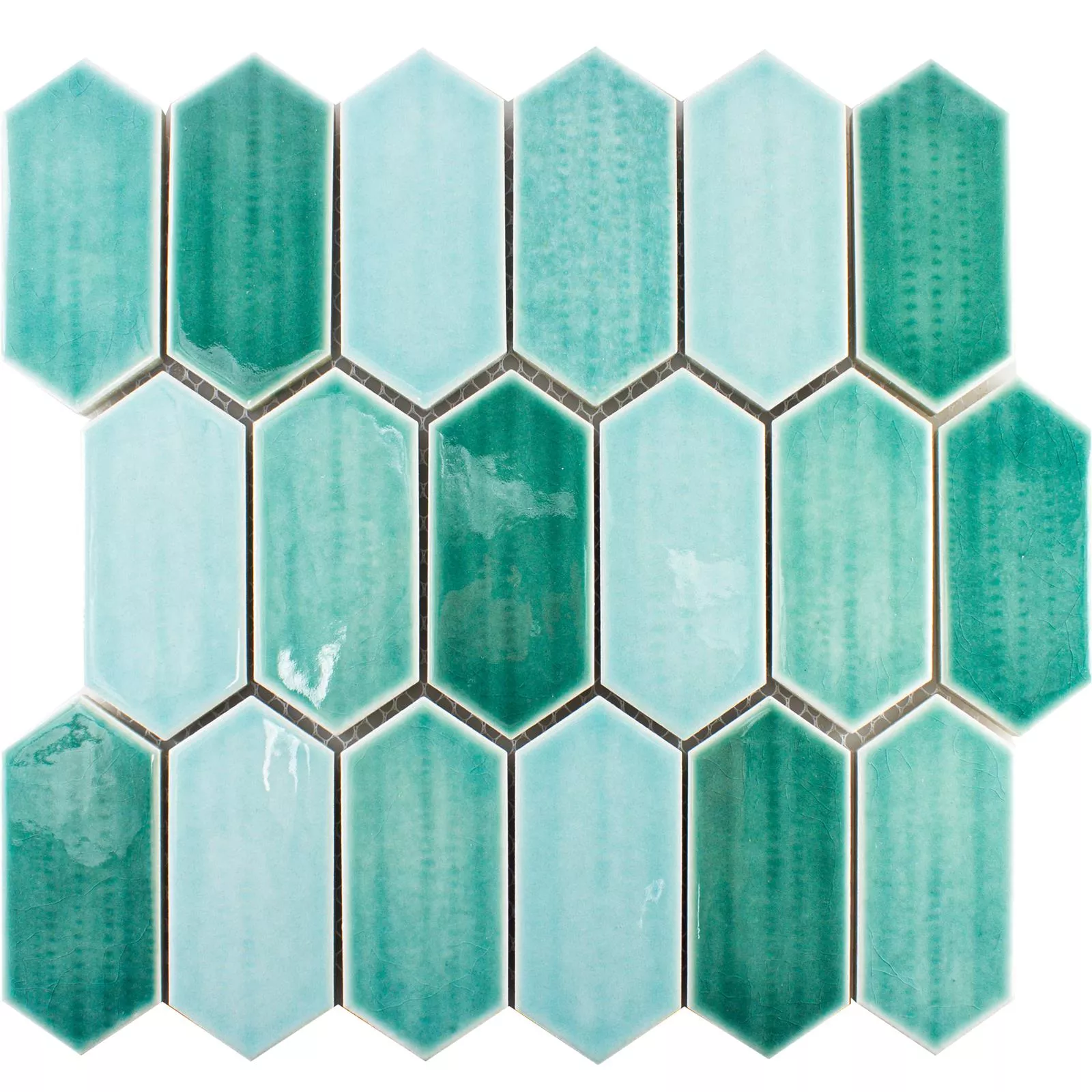 Sample Keramiek Mozaïektegel McCook Hexagon Lang Turquoise Groen
