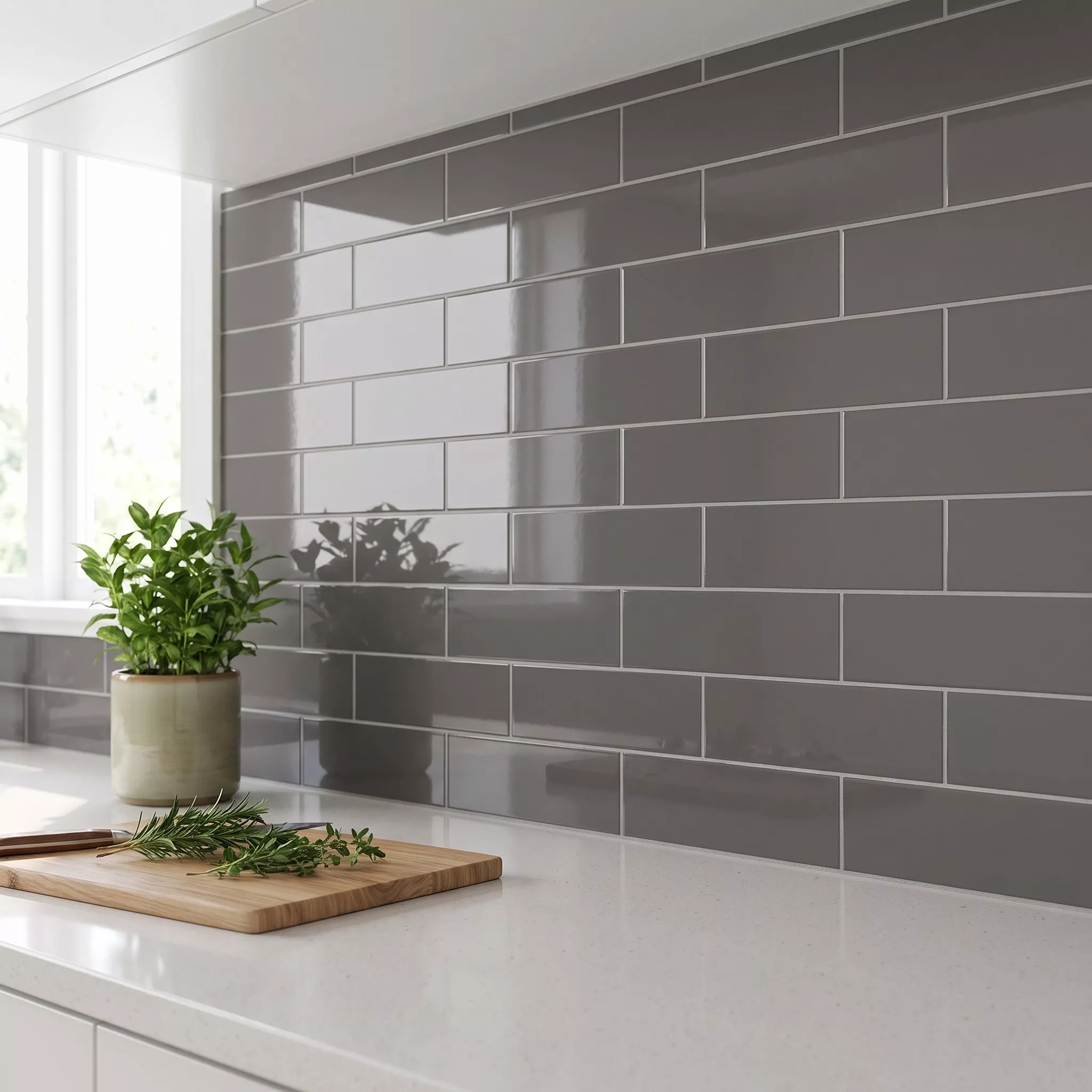 Metro tegel Grijs Glanzend 7,5x30 cm Zonder Facet Swissland Marengo