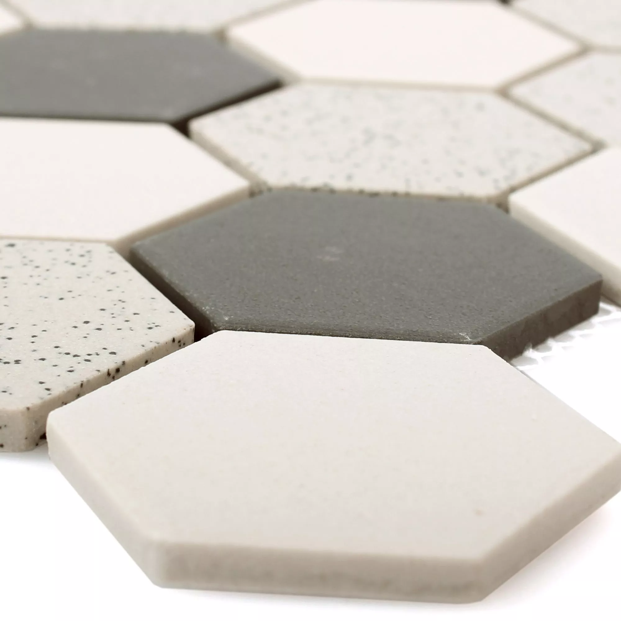 Keramiek Mozaïektegels Monforte Hexagon Zwart Grijs 51