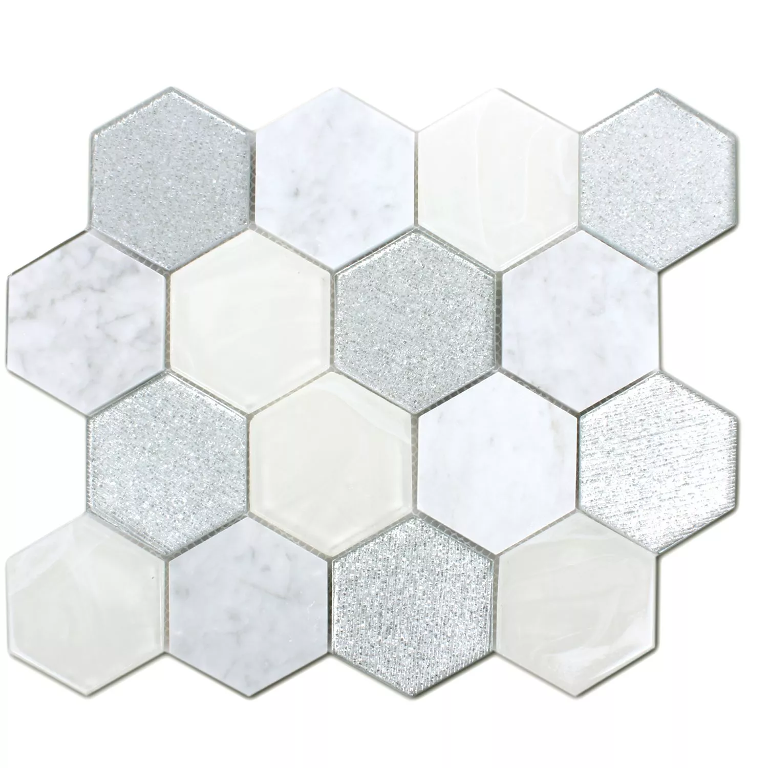 Mozaïektegel Hexagon Lipari Zilver Grijs