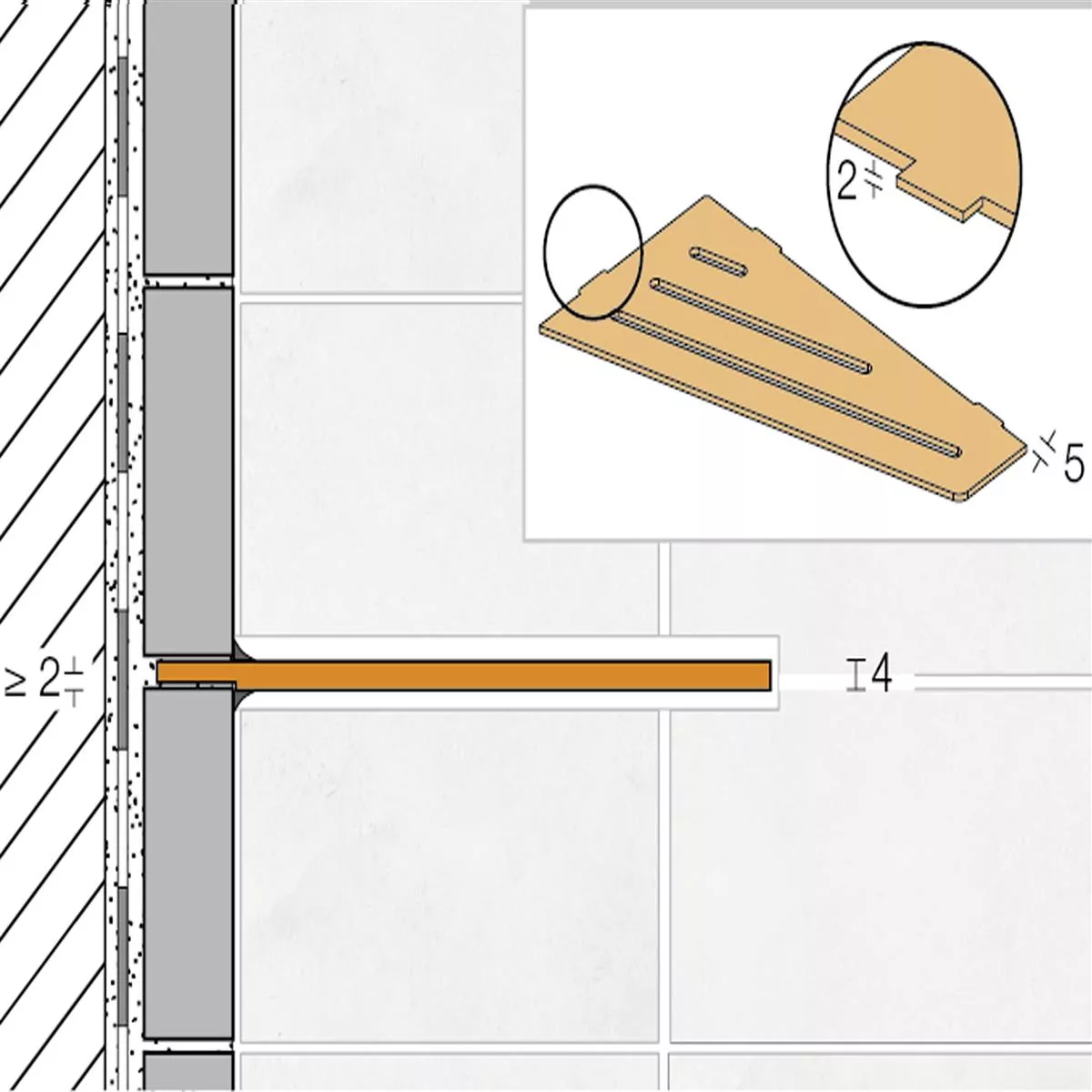 Wandplank doucheplank Schlüter vierkant 15,4x29,5cm curve ivoor