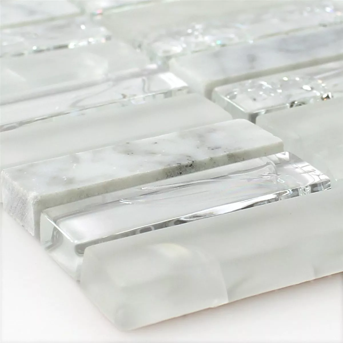 Sample Mozaïektegel Glas Natuursteen Brick Wit