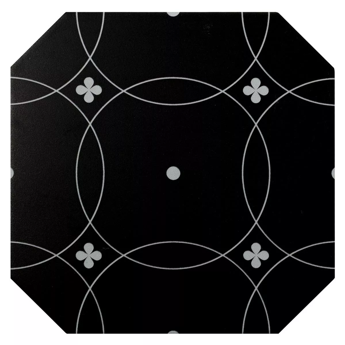 Porselein steengoed Tegels Genexia Zwart Wit Decor 1 Octagon 20x20cm