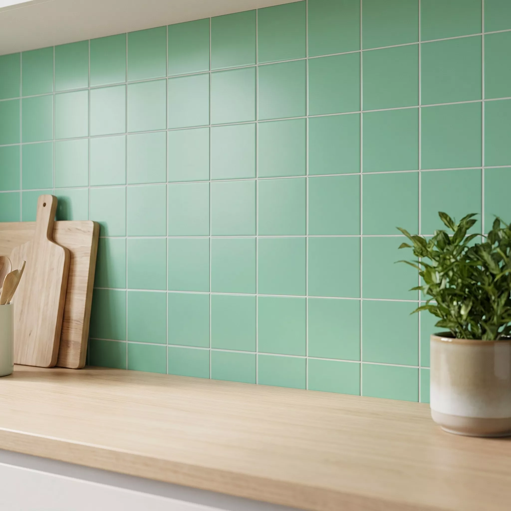 Metro tegel Groen Mat 10x10 cm Zonder Facet Freyburg Manzana