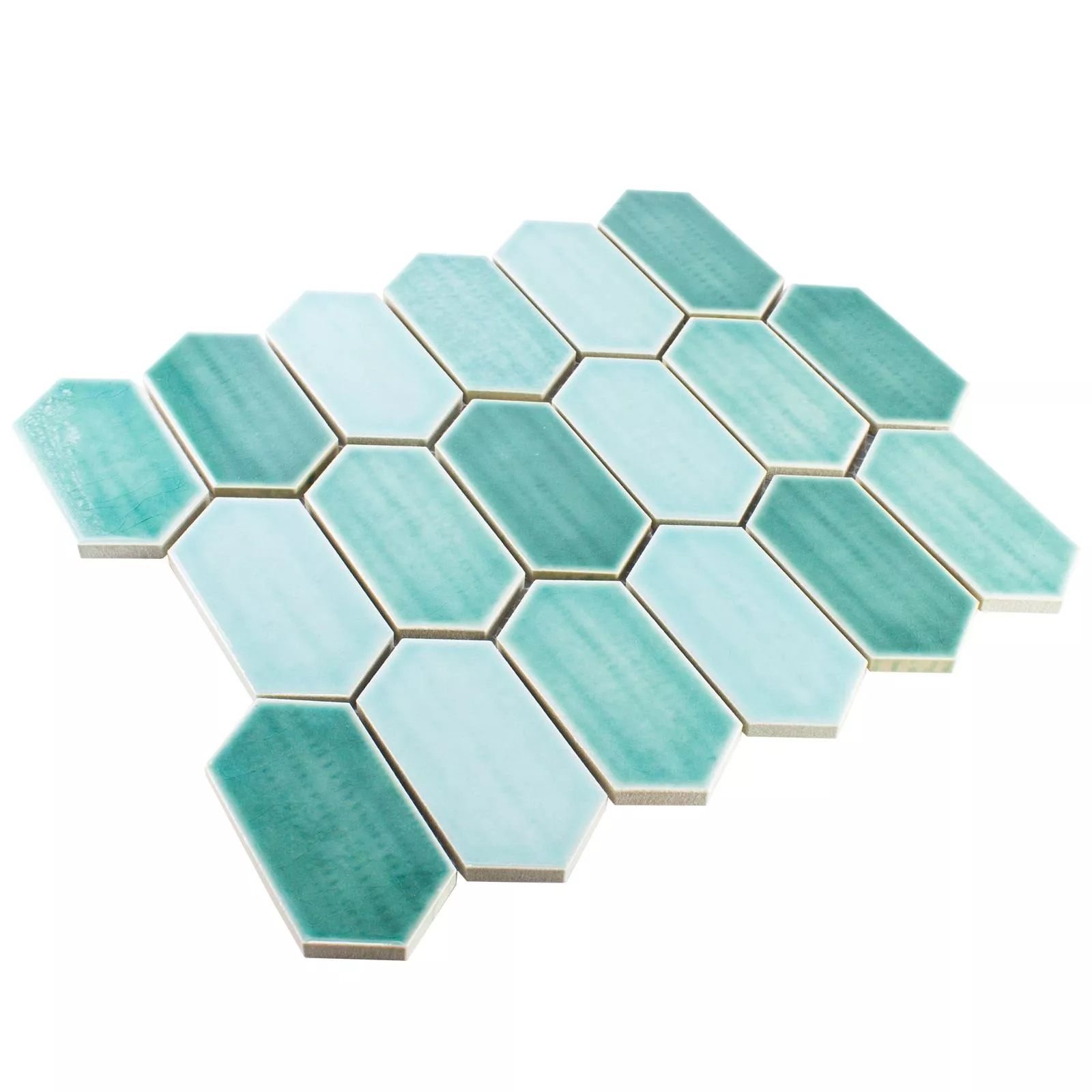 Sample Keramiek Mozaïektegel McCook Hexagon Lang Turquoise Groen
