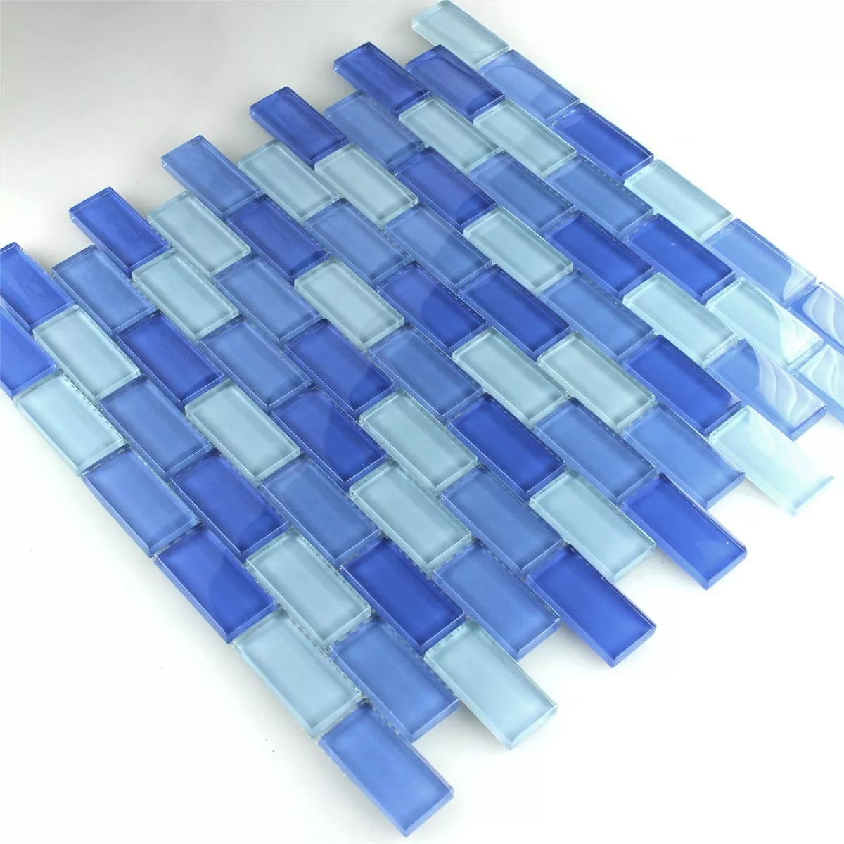 Mozaïektegel Glas Brick Lichtblauw Mix 25x50x8mm