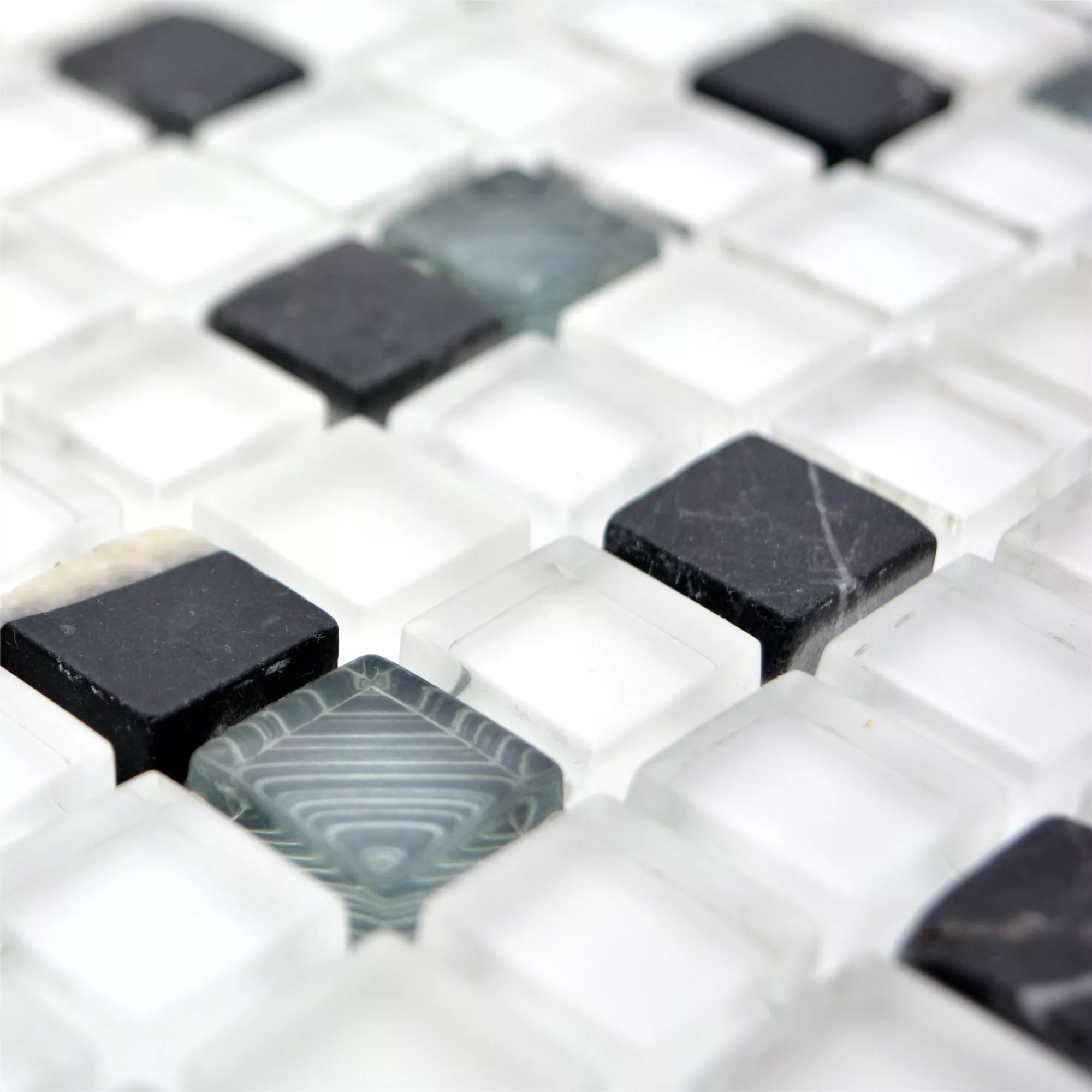 Sample Glasmozaïek Natursteentegels Nexus Super Wit Zwart