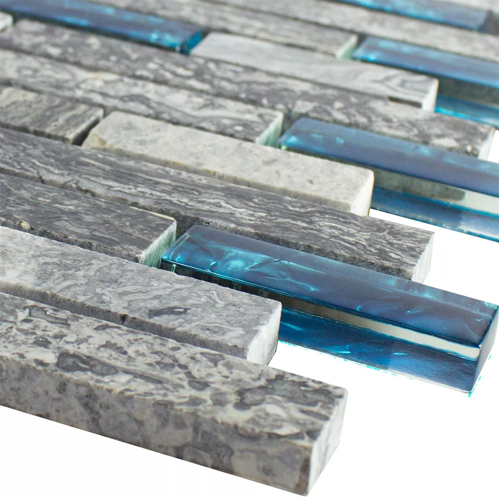 Sample Glasmozaïek Natursteentegels Manavgat Grijs Blauw Brick