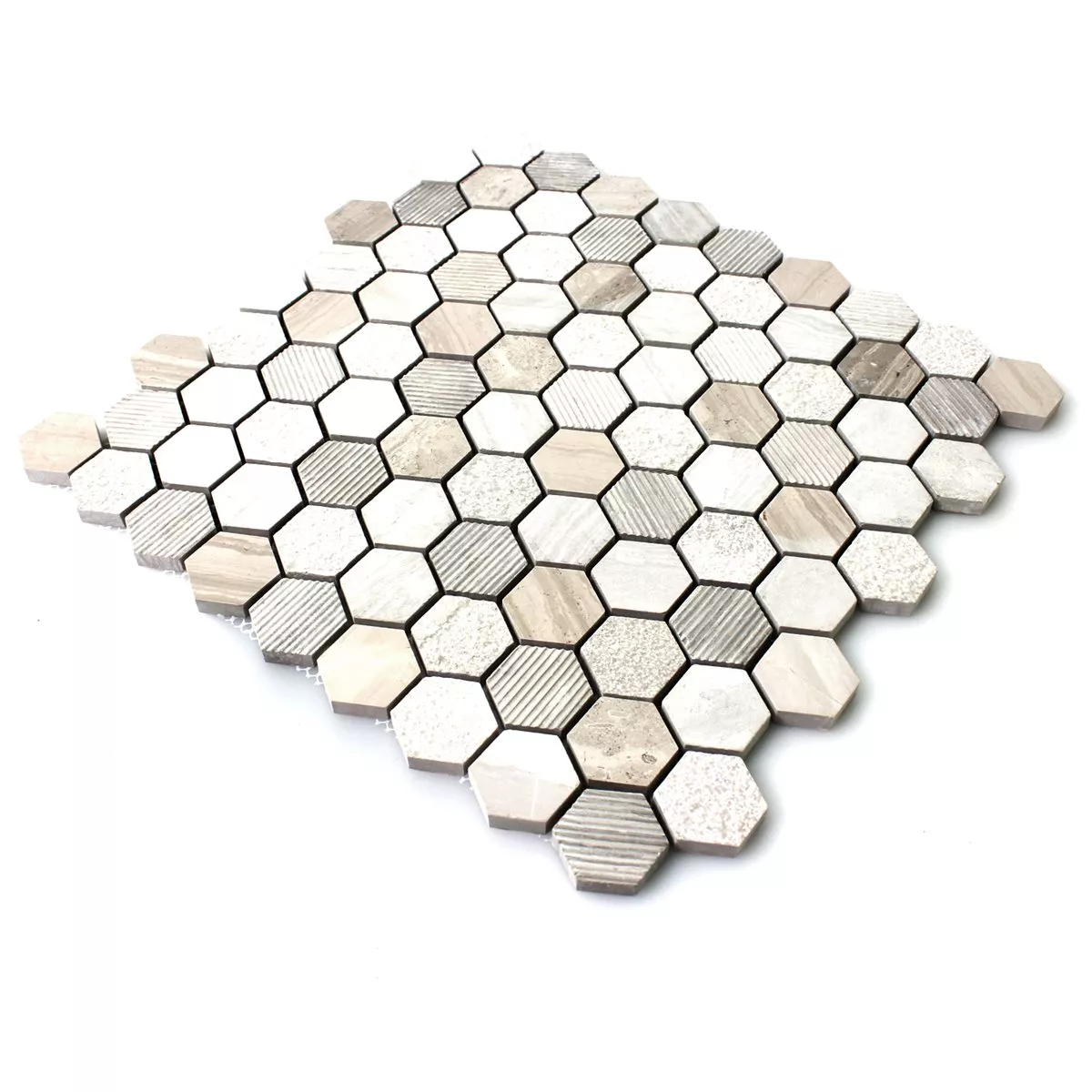 Sample Mozaïektegel Hexagon Natuursteen Beige Bruin