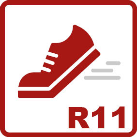 Antislip R11 
Hellingshoek 19-27°Verhoogde wrijvingswaarde, geschikt voor gebieden zoals laboratoria, autowerkplaatsen of drankvulinstallaties.