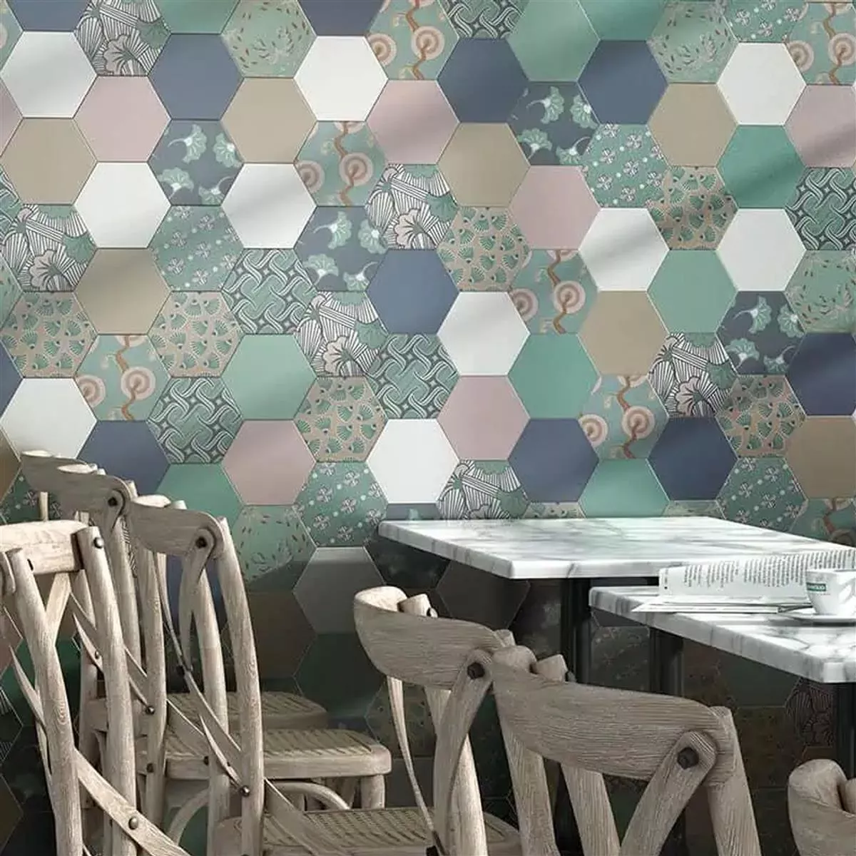 Porselein steengoed Tegels Modena Hexagon Uni Zand Hexagon