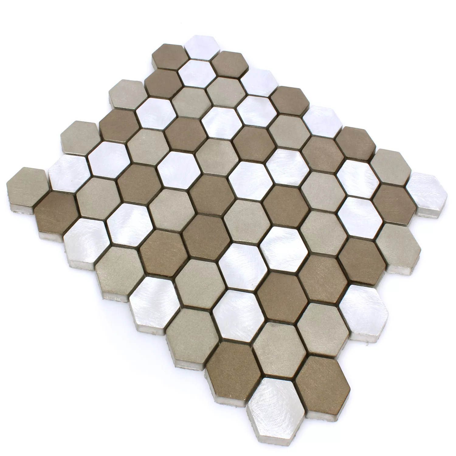 Sample Mozaïektegel Aluminium Apache Hexagon Bruin Zilver