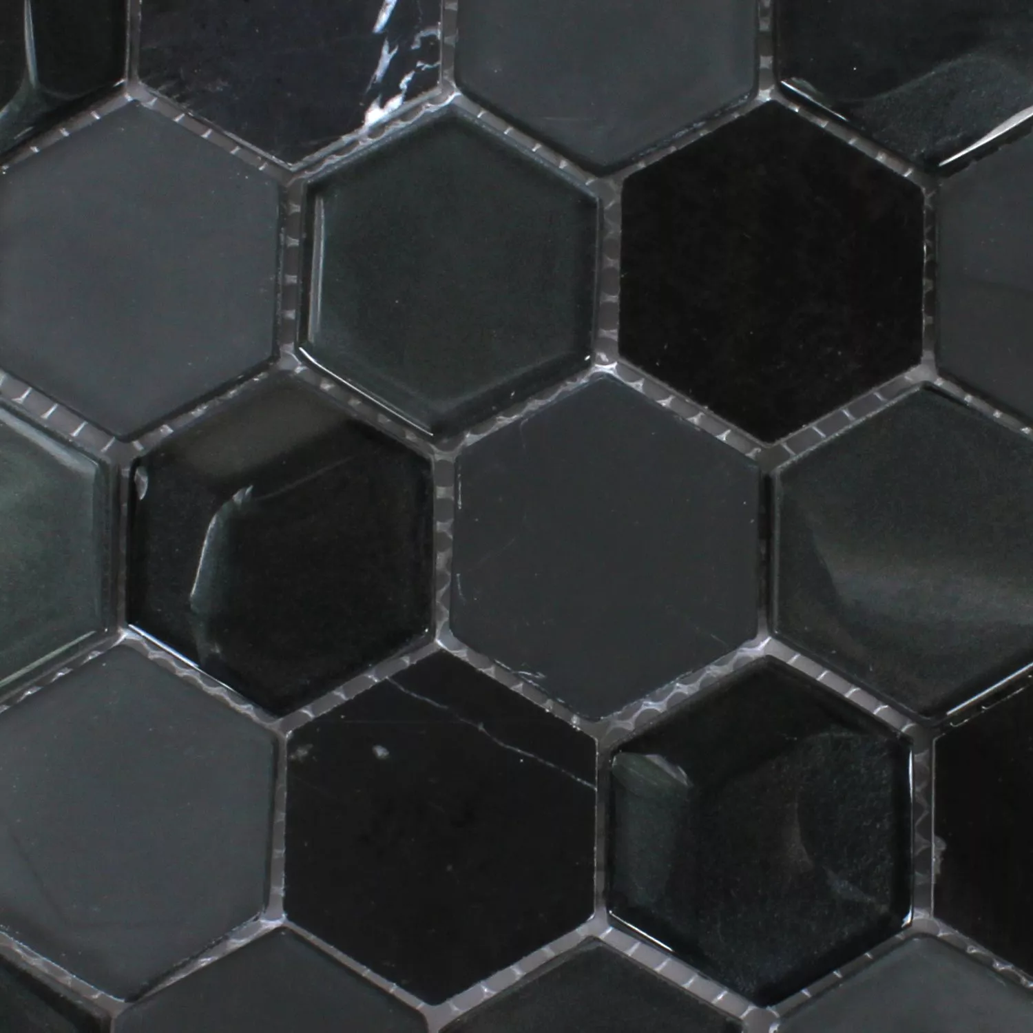 Mozaïektegel Hexagon Glas Natuursteen Zwart 3D