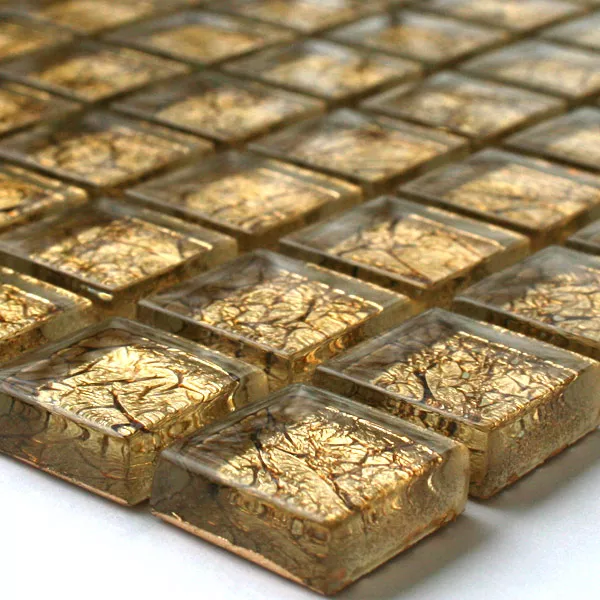 Glasmozaïek Tegels 23x23x8mm Guld Metaal