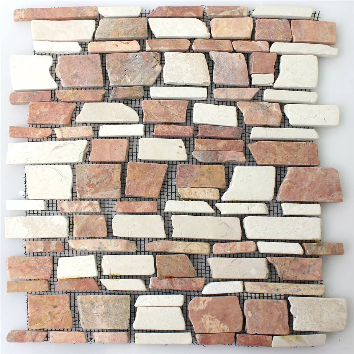 Sample Mozaïektegel Marmer Natuursteen Brick Biancone Rosso