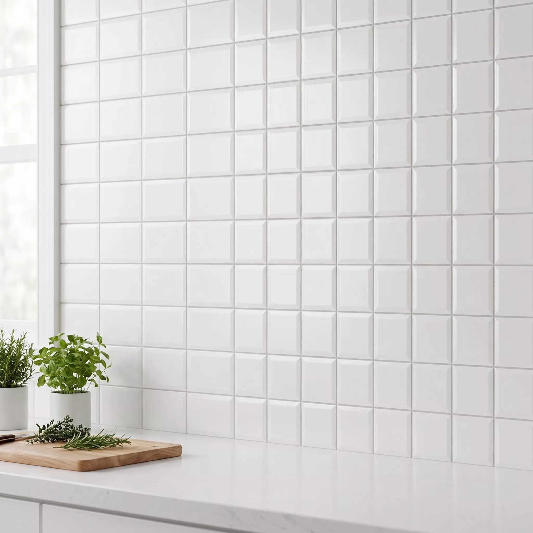 Metro tegel Wit Mat 10x10 cm Met Facet Catarina Blanco
