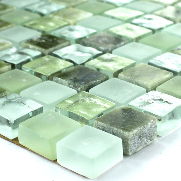 Mozaïektegel Glas Marmer 15x15x8mm Groen Mix