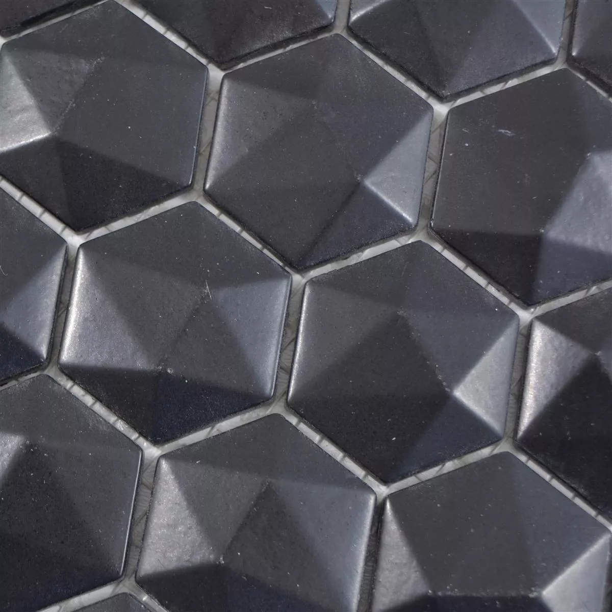 Sample Glasmozaïek Tegels Benevento Hexagon 3D Zwart