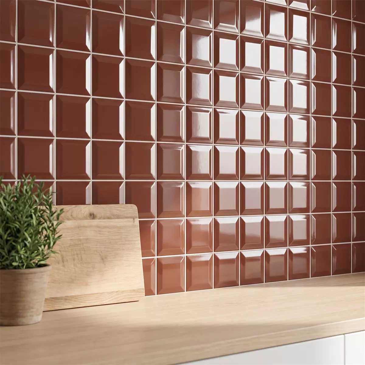 Metro tegel Bruin Glanzend 10x10 cm Met Facet Catarina Marron