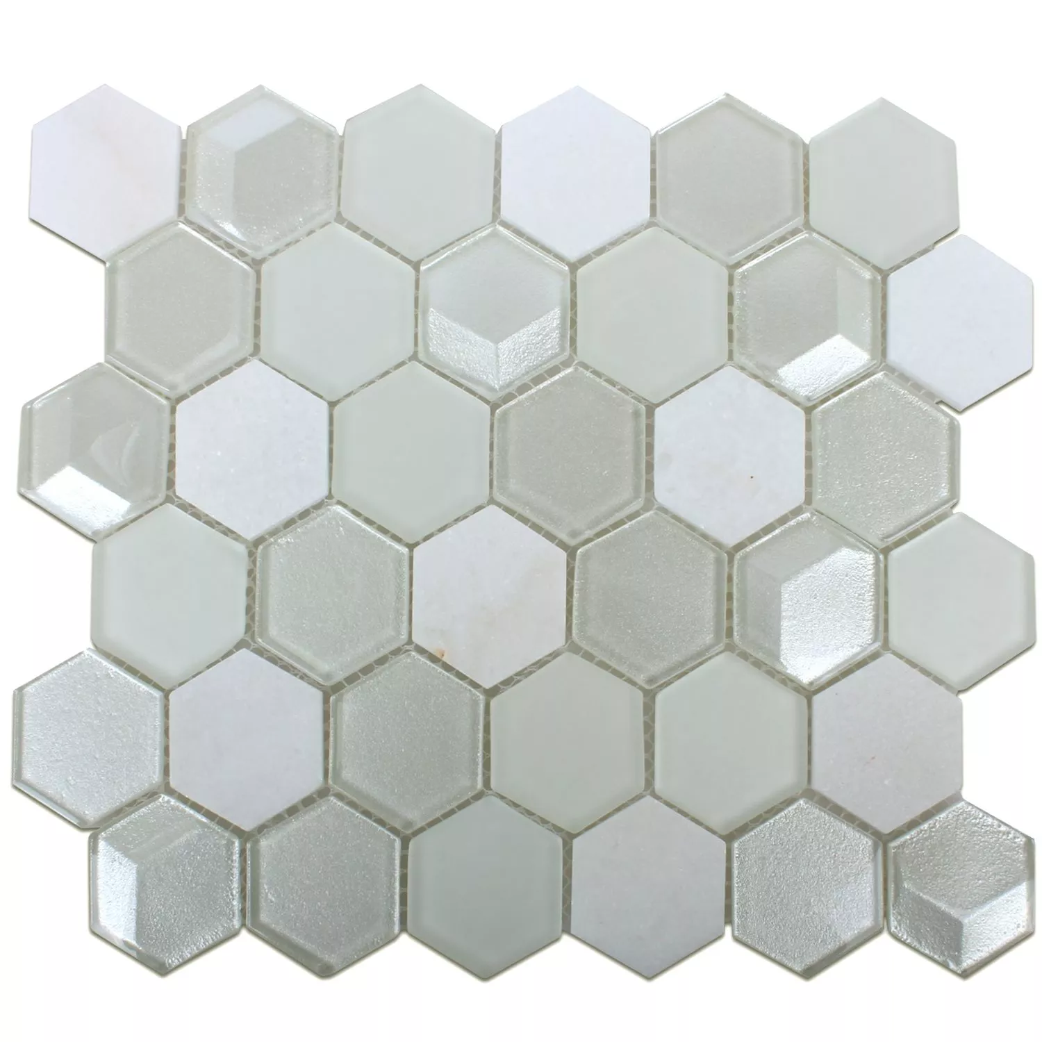 Mozaïektegel Hexagon Glas Natuursteen Wit 3D