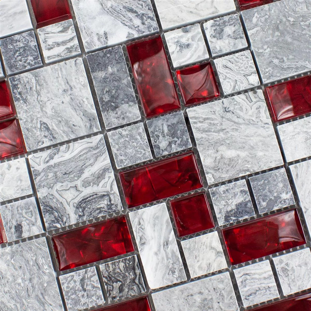 Sample Glas Natuursteen Mozaïek Tegels Grijs Sinop Rood 2 Mix