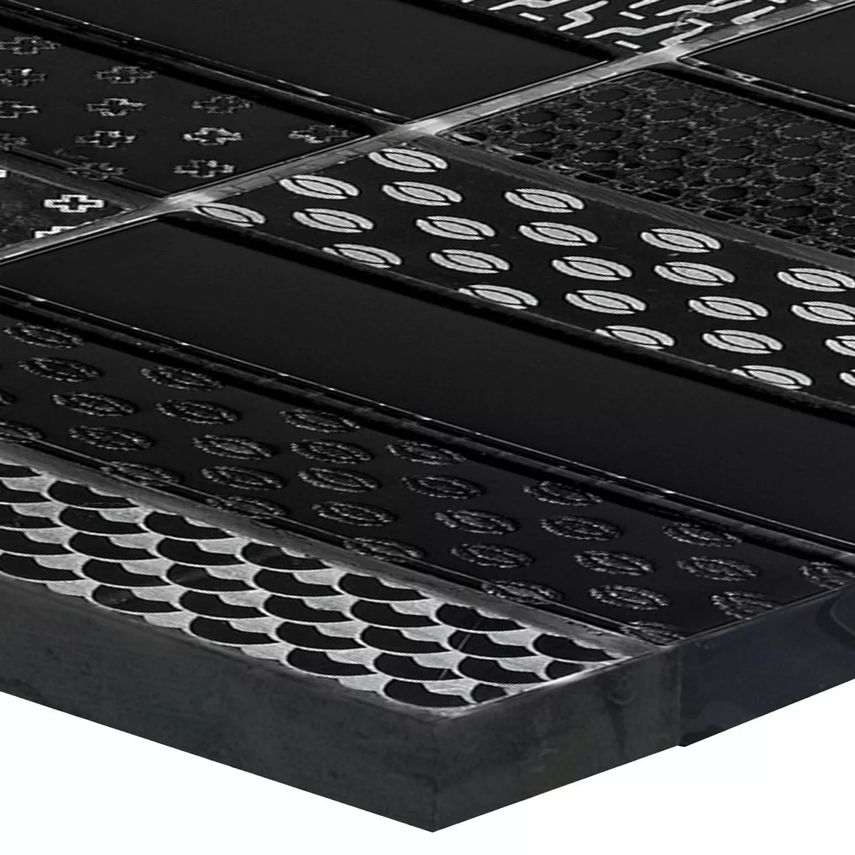 Glas Natuursteen Mozaïek Tegels Celestiana Ornament Brick Zwart Mix Glas Natuursteen Mozaïek Tegels Celestiana Ornament Brick Zwart Mix