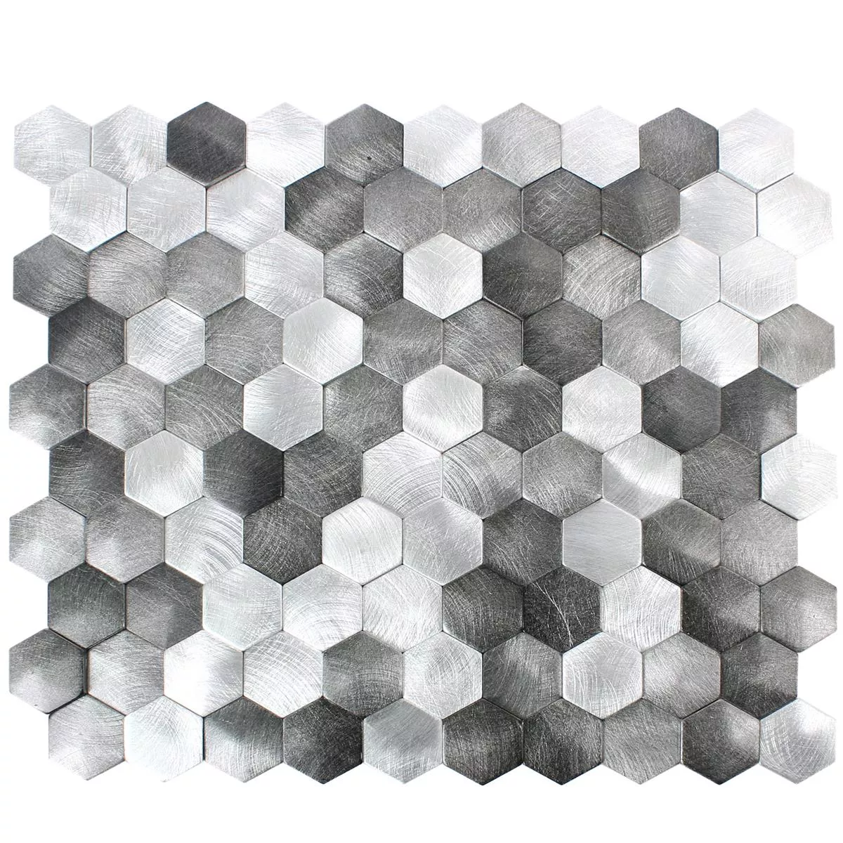 Mozaïektegel Sindos Hexagon 3D Zwart Zilver