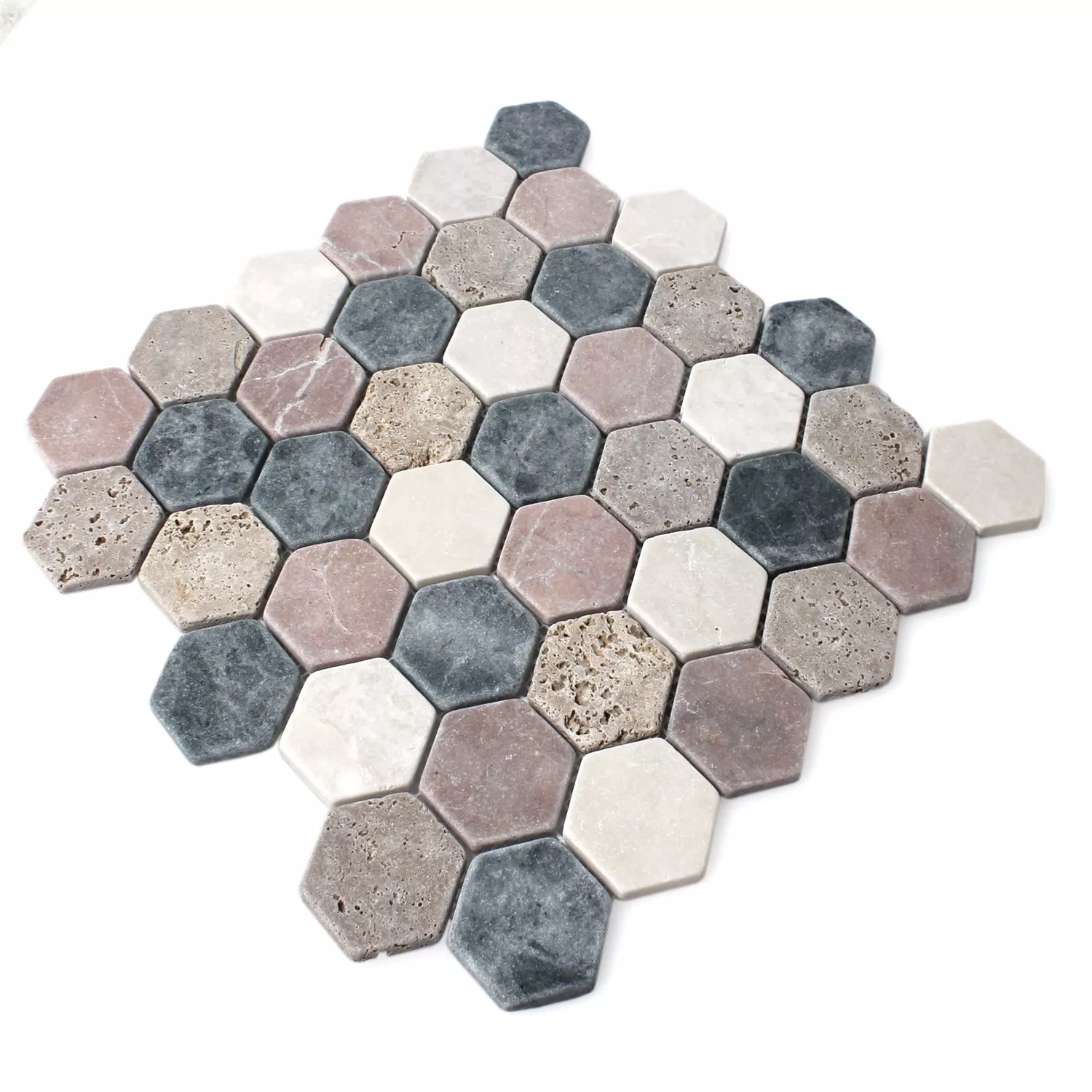 Sample Mozaïektegels Marmer Tarsus Hexagon Kleurrijk