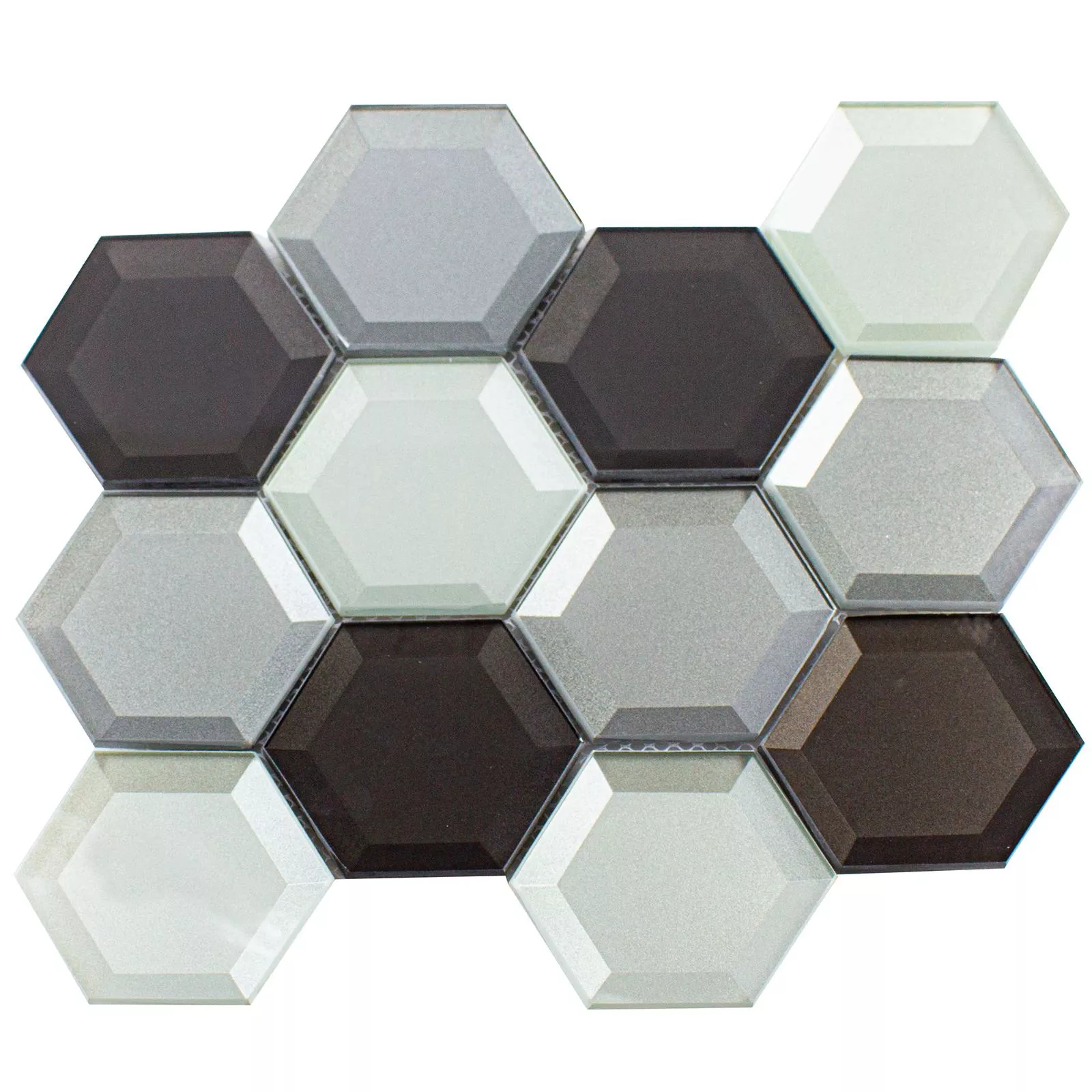 Sample Glasmozaïek Melfort Hexagon Bruin Zilver Turquoise