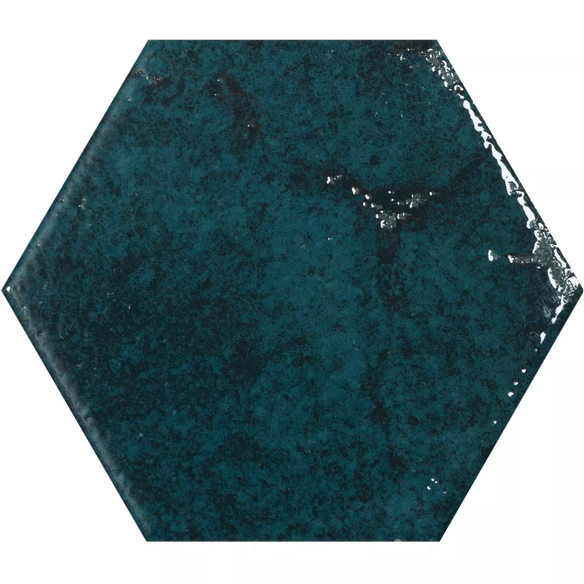 Wandtegels Lara Glanzend Gegolfd 13x15cm Hexagon Blauw