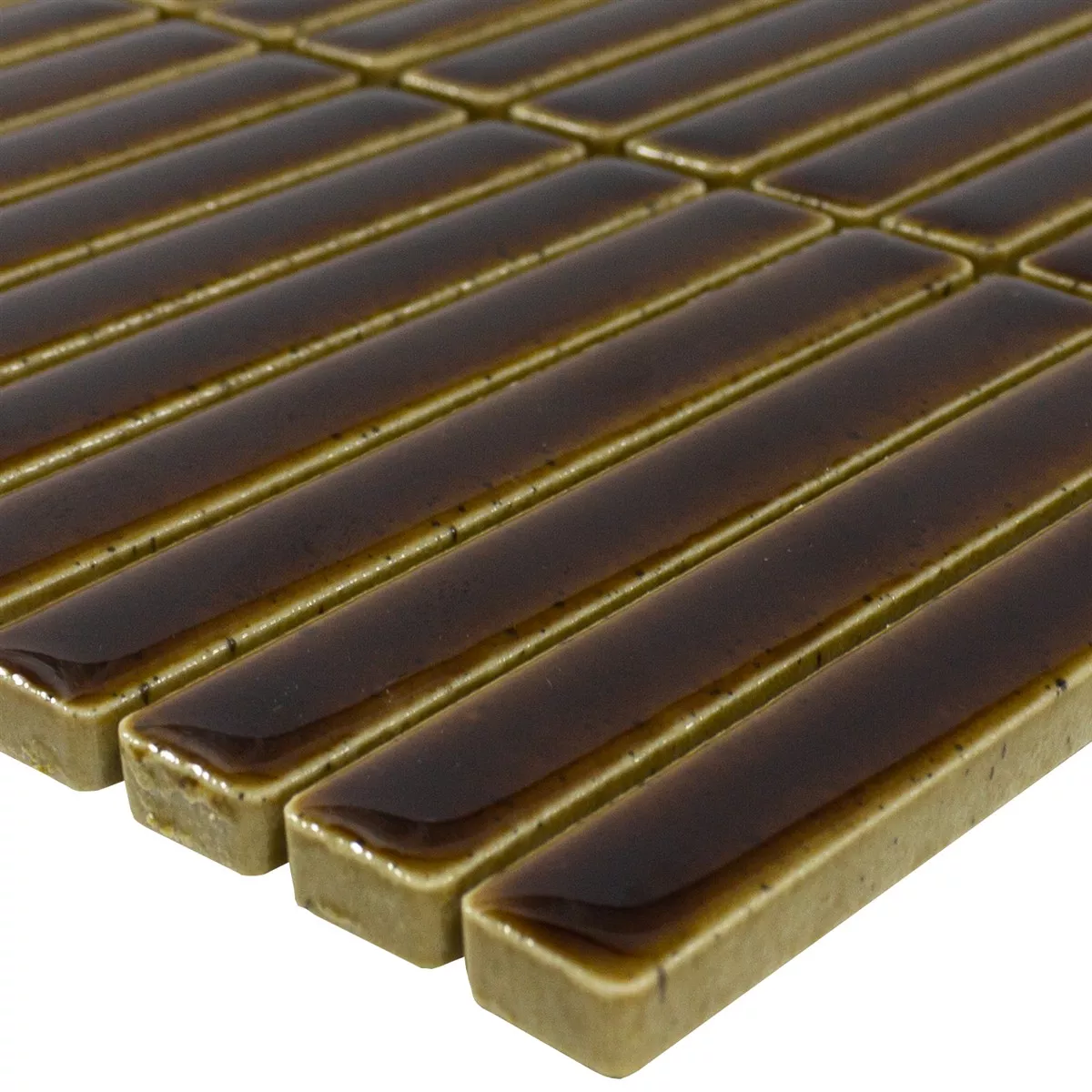 Mozaïektegel Wallachia Donkerbruin Glanzend 12x92x8 mm