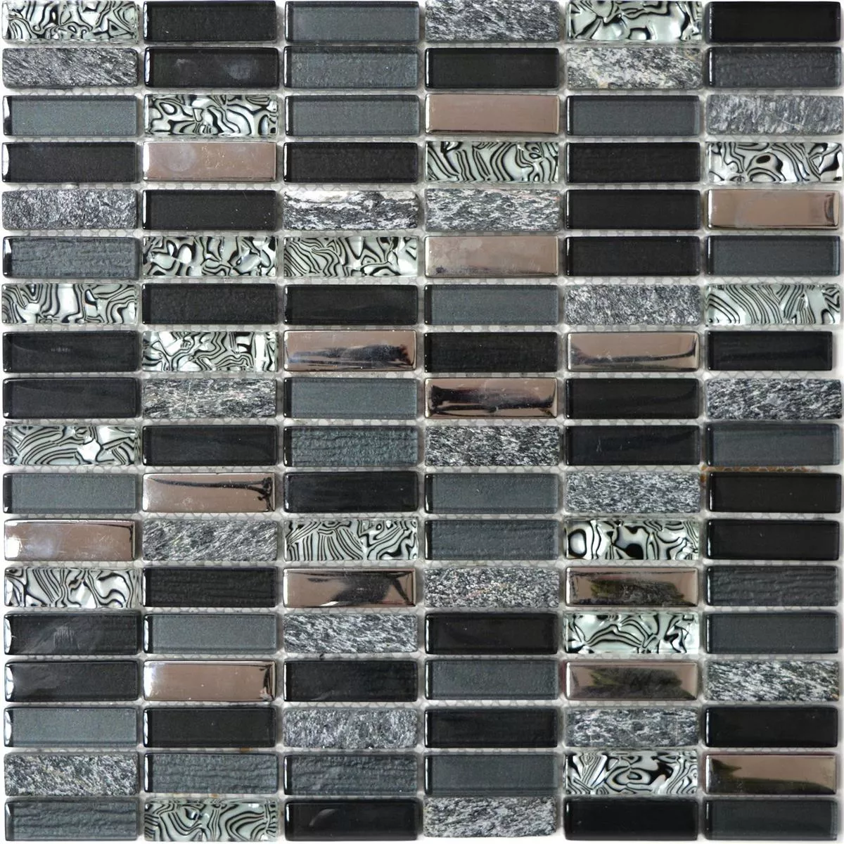 Sample Glas Natuursteen Mozaïektegels Magia Zwart Brick
