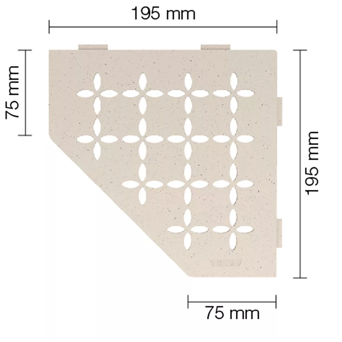 Wandplank doucheplank Schlüter 5-hoek 19,5x19,5cm bloemen ivoor