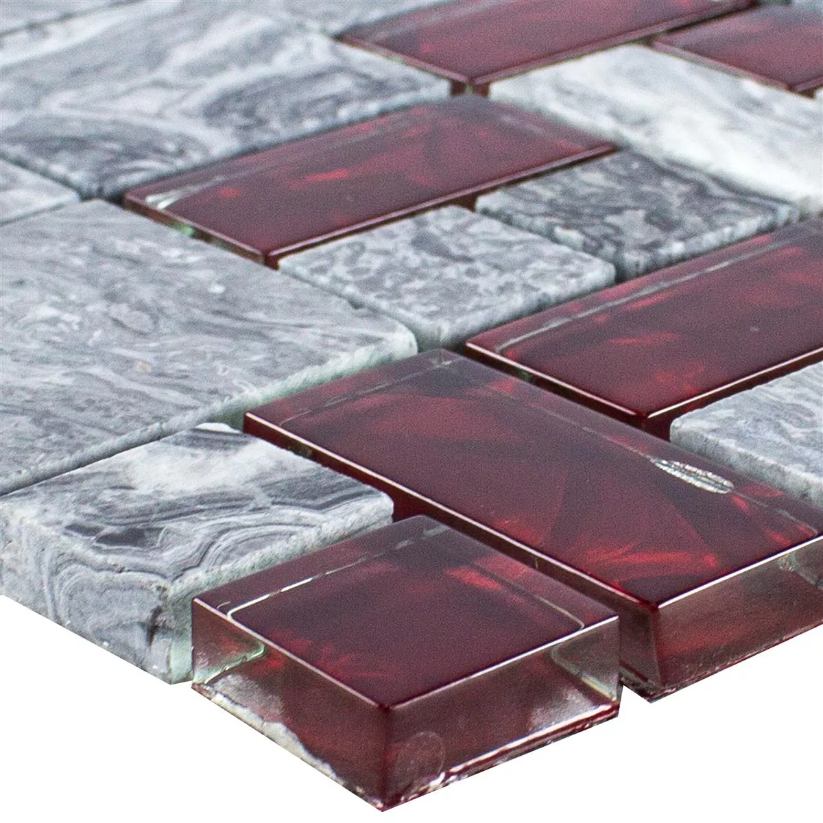 Glas Natuursteen Mozaïek Tegels Grijs Sinop Rood 2 Mix