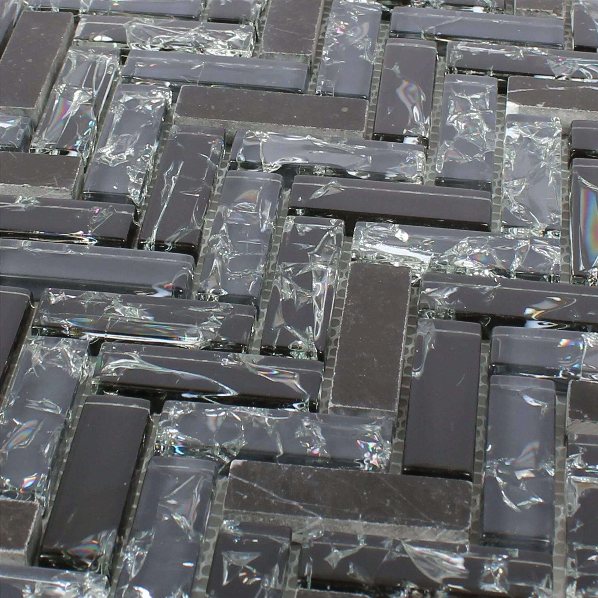 Mozaïektegels Glas Natuursteen Malawi Zwart Visgraat