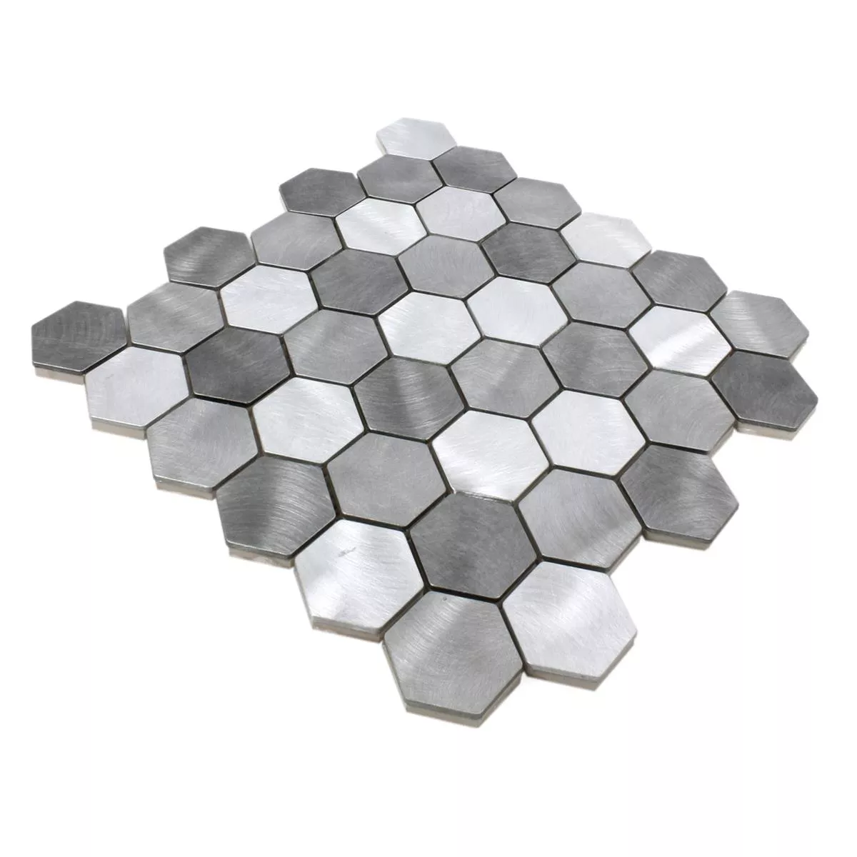 Sample Mozaïektegel Aluminium Manhatten Hexagon Grijs Zilver