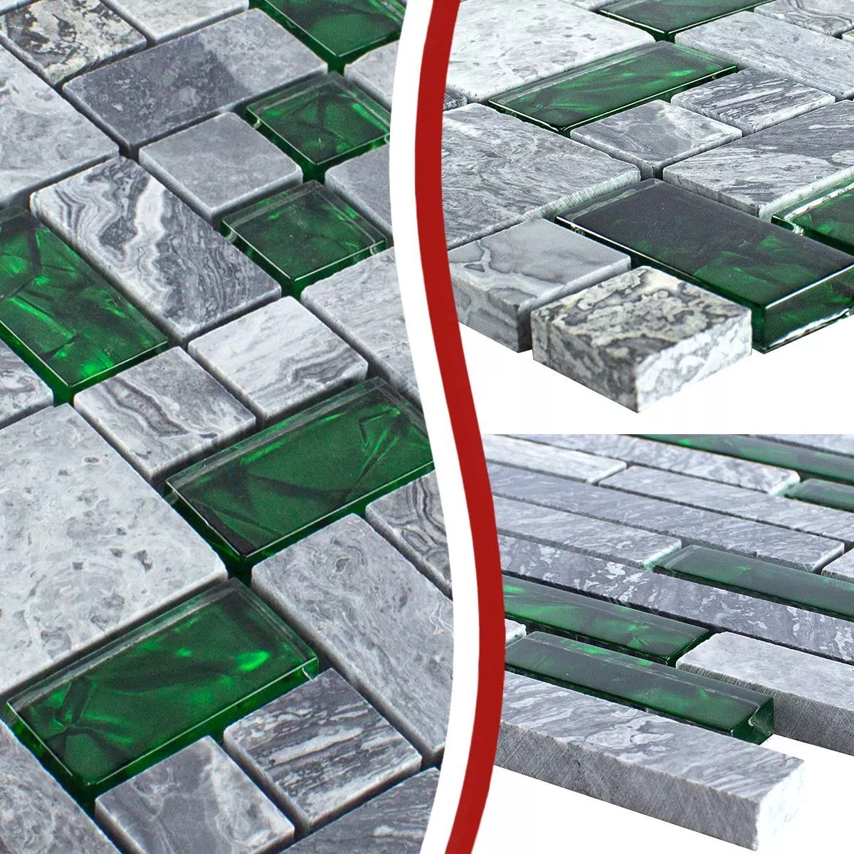 Sample Glas Natuursteen Mozaïek Tegels Sinop Grijs Groen