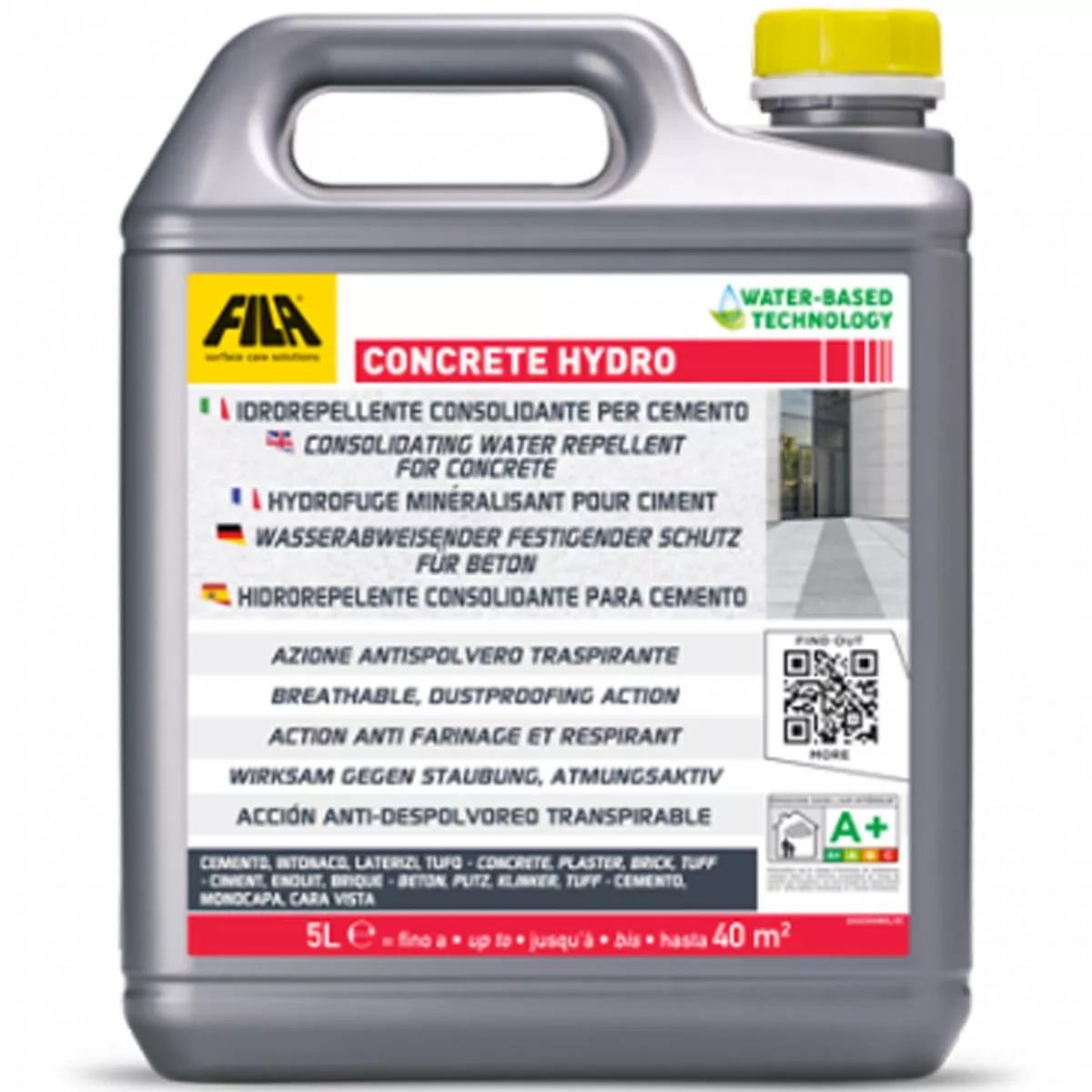 Fila CONCRETE HYDRO Waterafstotende bescherming voor beton 5 liter Fila CONCRETE HYDRO Waterafstotende bescherming voor beton 5 liter