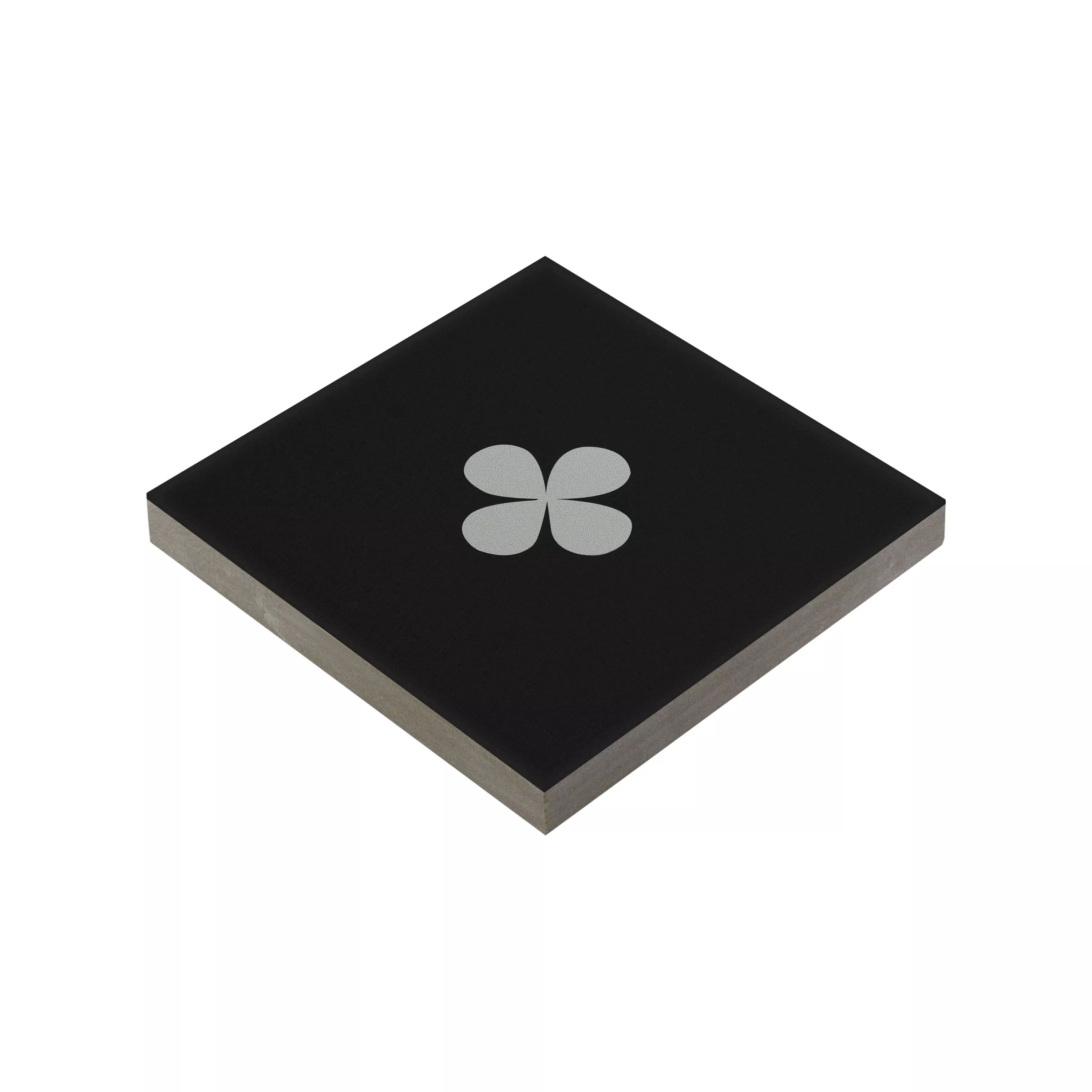 Porselein steengoed Tegels Genexia Zwart Wit Decor 1 Rosone  4,6x4,6cm