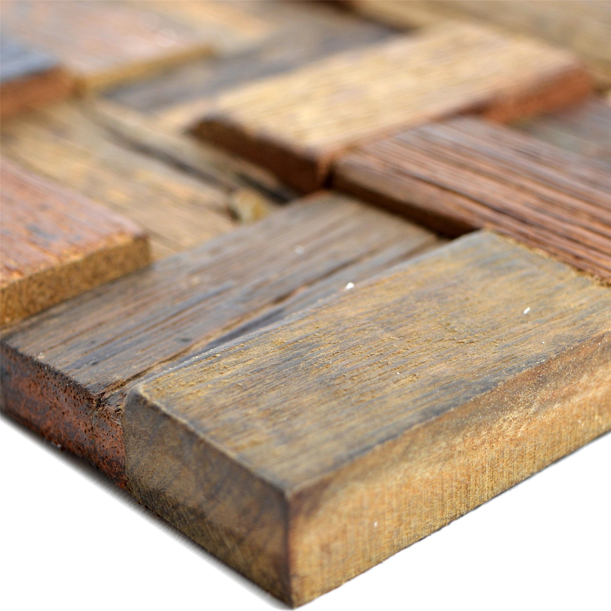 Hout Mozaïektegel Bredon 3D Bruin Rechthoek