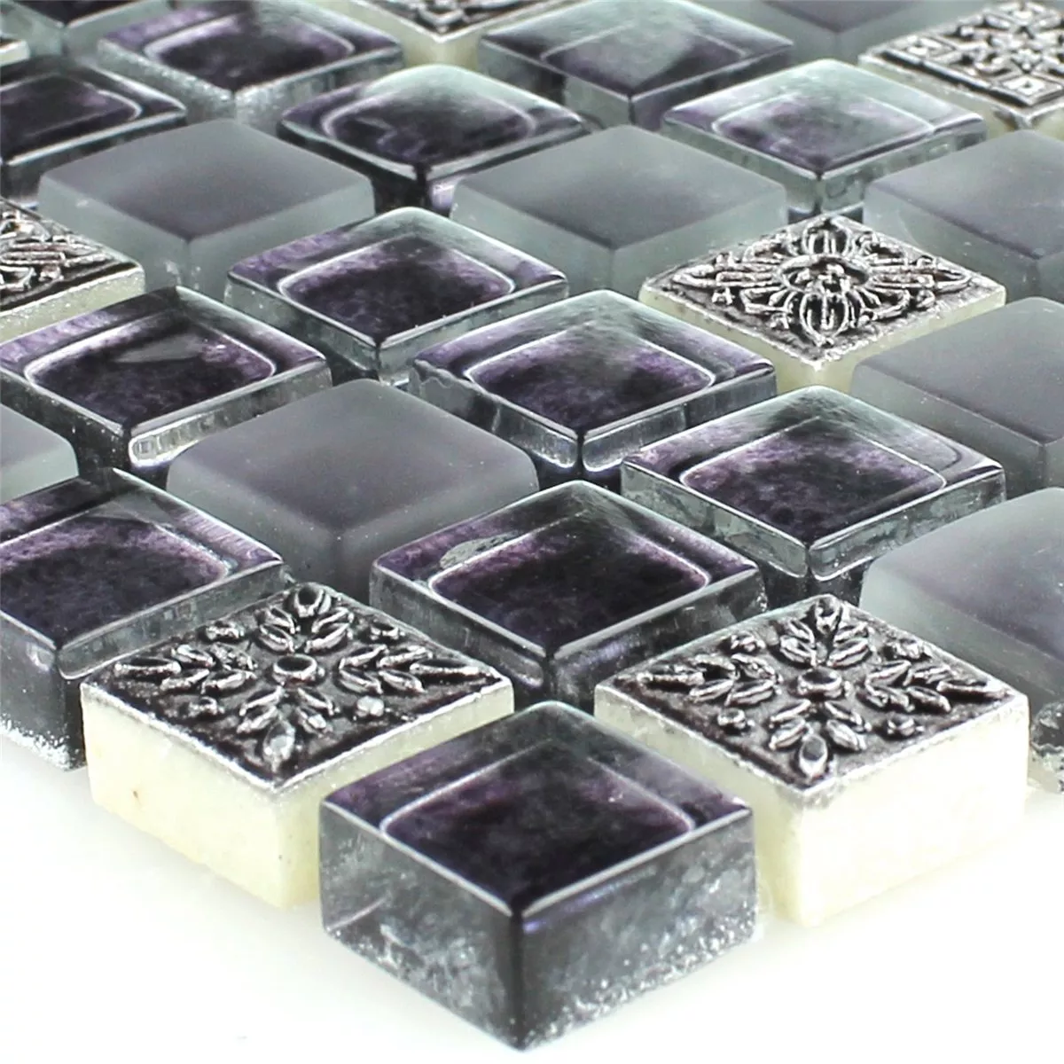 Mozaïektegel Glas Natuursteen Ornament Purper Mix