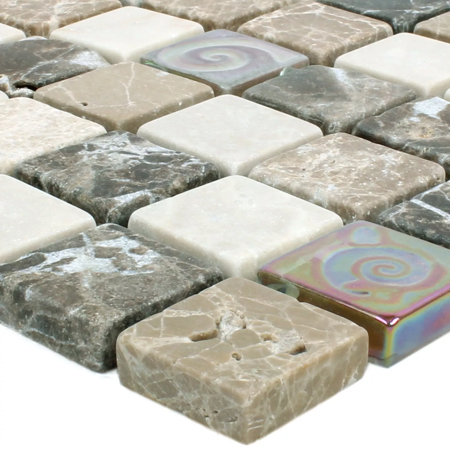 Sample Mozaïektegel Relief Marmer Java Glas Mix Beige
